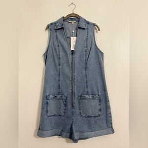 Denim Sleeveless Zip-Up romper